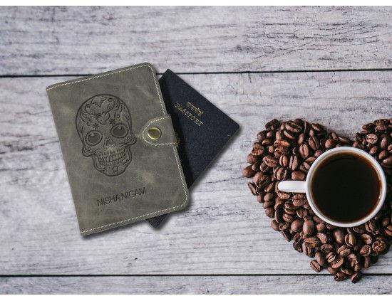 Mexican Skull Design Leather Personalized Passport Cover