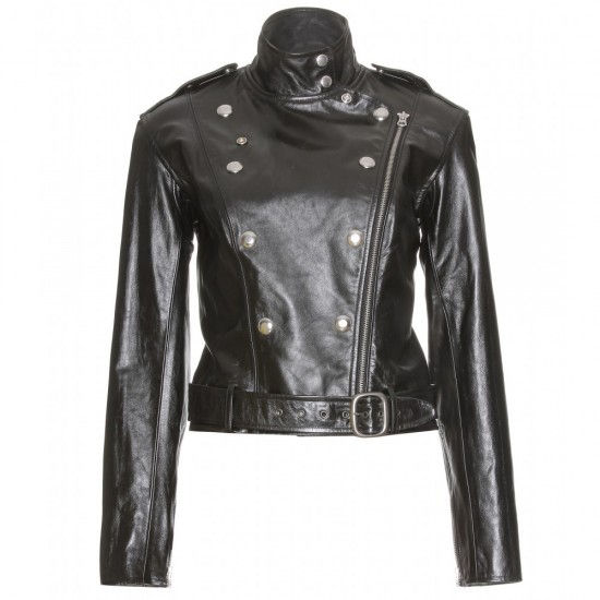 Full Sleeves Womens Black Cropped Leather Jacket, Size : XL, Pattern ...