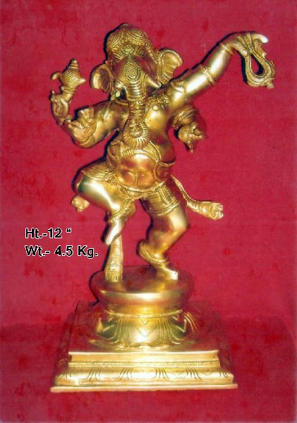 Metal Polished Brass Dancing Ganesh Statue, for Home, Hotel, House, Shop, Color : Light Brown