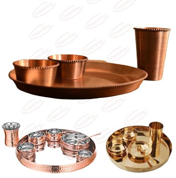 Polished Brass Bhojan Thali Set, Shape : Round