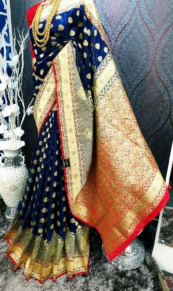 Printed Embroidered Banarasi Saree, Feature : Dry Cleaning