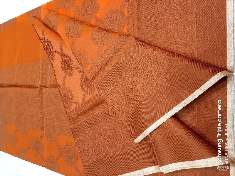 Printed Handloom Banarasi Saree, Color : Orange