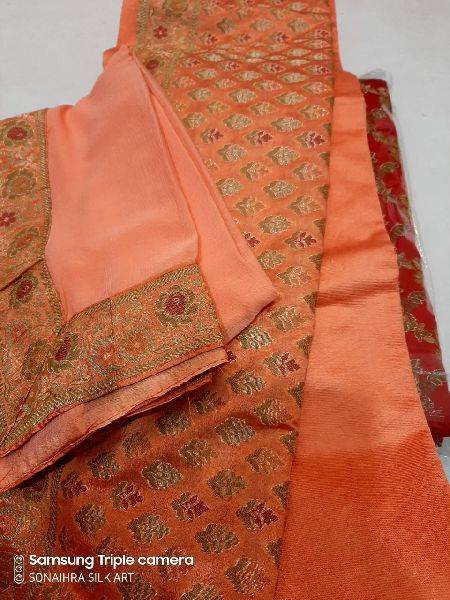 Embroidered Stylish Banarasi Silk Suit, Technics : Attractive Pattern