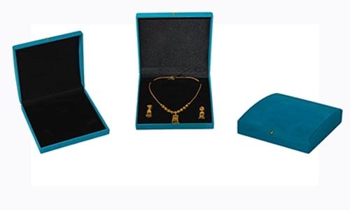 Square Ocean Blue Plastic Jewellery Box, Pattern : Plain