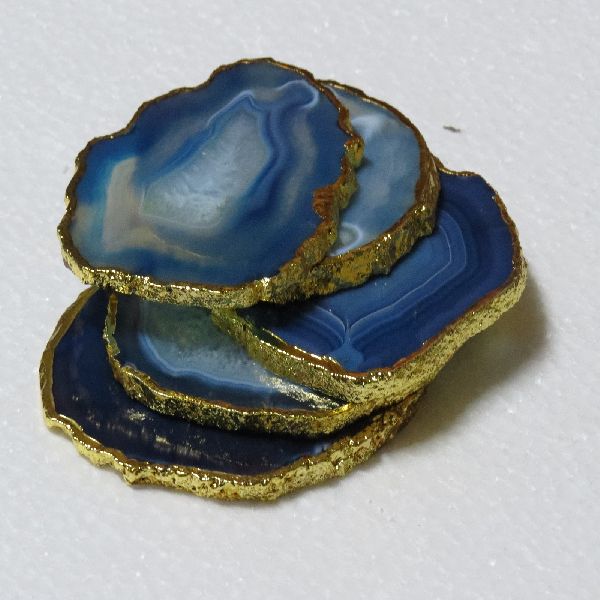 Green Dyed Agate Cup Coasters-Gold Platted Agate Coasters for Tale Decoration