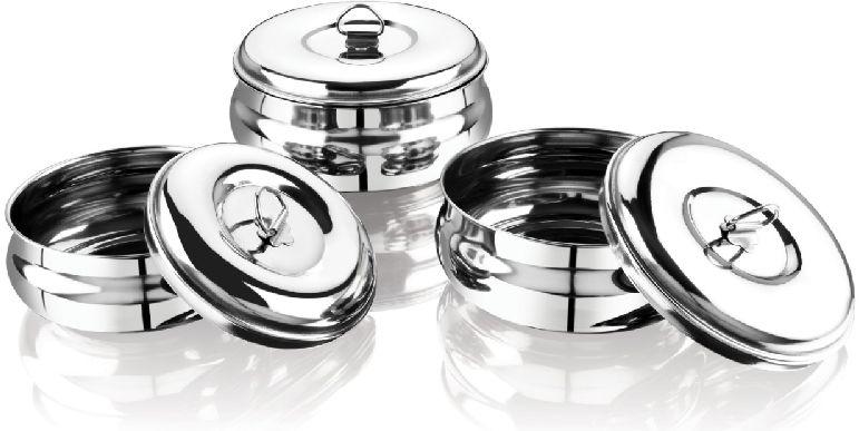 Stainless steel hot pot with Lid, for Food Containing, Feature : Shiny Look