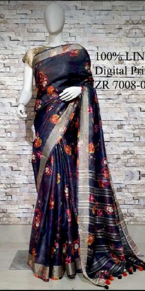 linen slub digital print pure saree