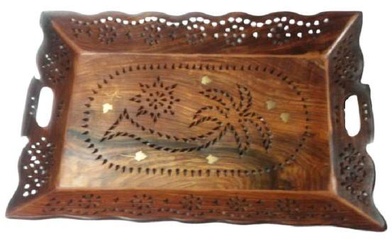Polished Carved Wooden Tray, for Serving, Feature : Attractive Pattern, Eco Friendly, Fine Finshed