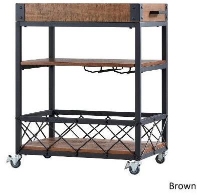 Rustic Mobile Serving Cart Tray, Color : Bistre Brown, brown, Grey