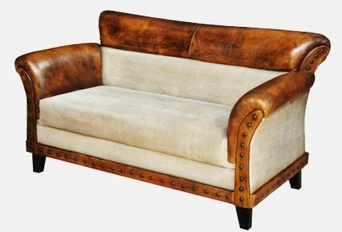 Two Seater Leather and Fabric Finish Sofa