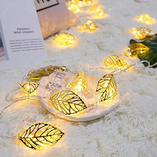Home Delight Golden Metal Leaf String 16 Led for Home Decorative Lights(Yellow 3-Meters)