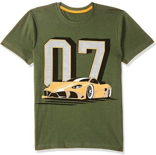 Printed Cotton Boys Olive Green T-Shirt, Size : 14