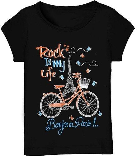 Printed Cotton Girls Black T-Shirt, Occasion : Casual Wear