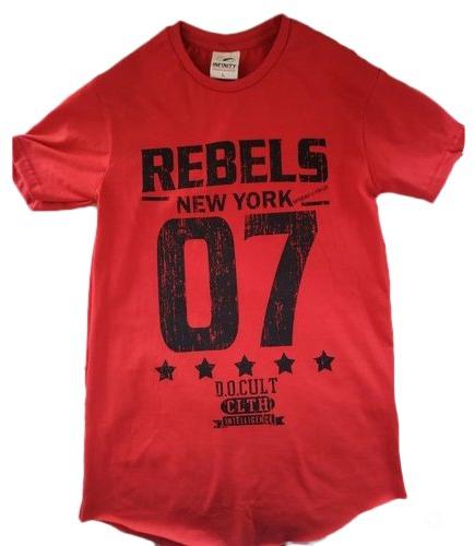 Printed Cotton Mens Red T-Shirt