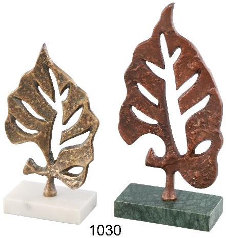 Leaf Sculpture With Marble Bases With Brass & Copper Antique