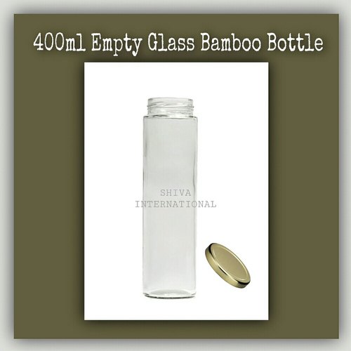 Shiva International Round 400ml Bamboo Glass Bottle, Color : Transparent