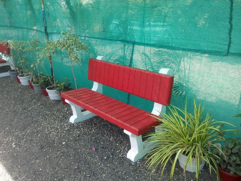 Red Cement Garden Bench