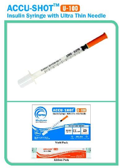 Polished Plastic Accu-Shot U-100 Insulin Syringe, for Hospital, Size : 1ml