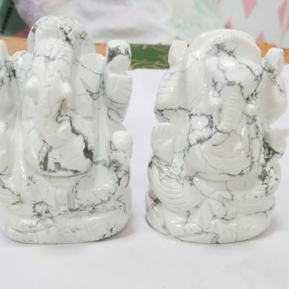 Polished Non Printed Howlite Stone Ganesha Statue, Color : White