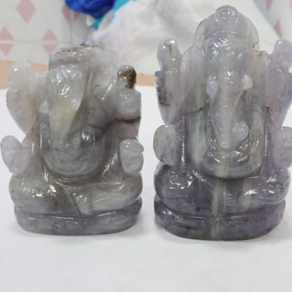 Non Printed Iolite Stone Ganesha Statue, Color : Grey