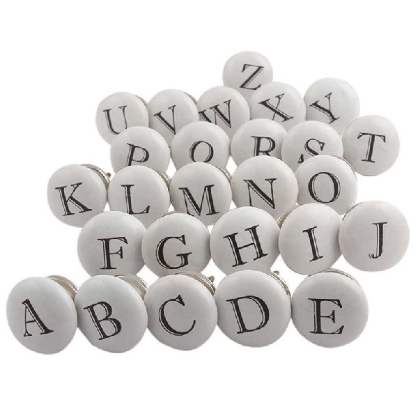 Round Alphabet Ceramic Knob, for Doors, Feature : Rust Proof