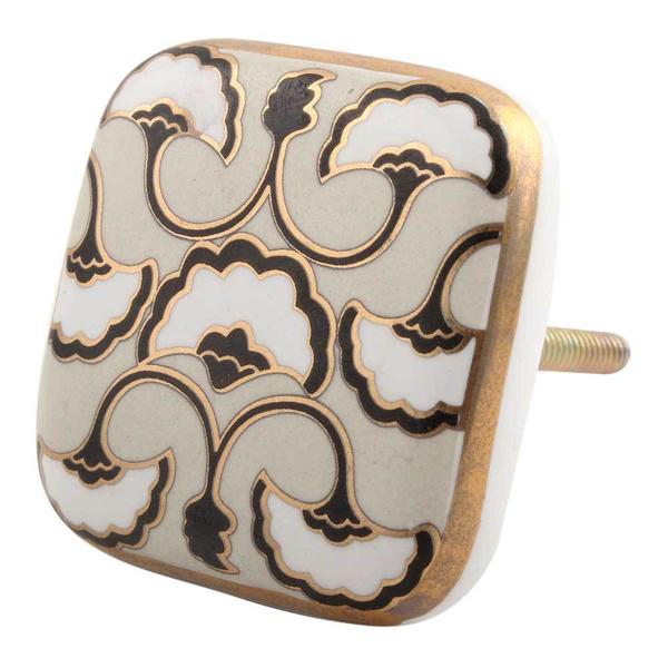 Square Gold Transfer Ceramic Knob, for Doors, Feature : Fine Finished