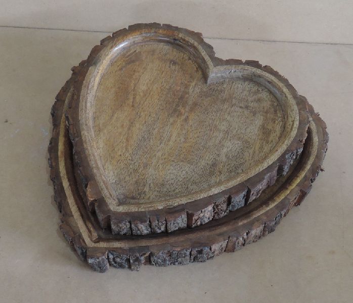 Wooden Heart Shaped Tray Set