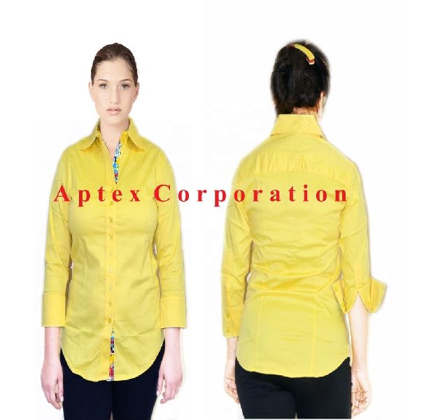 Plain Cotton Ladies Yellow Shirt, Technics : Machine Made