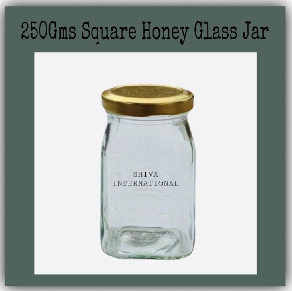250ml Honey Square Glass Jar, Cap Material : Aluminium