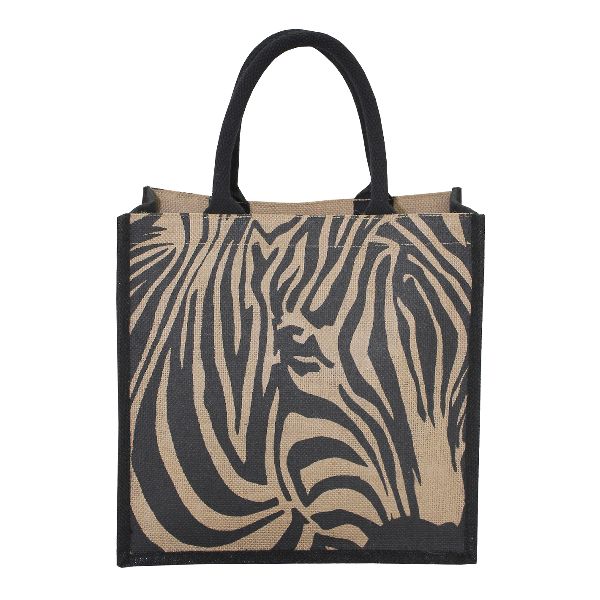 Zebra Texture Print PP Laminated Jute Tote Bag