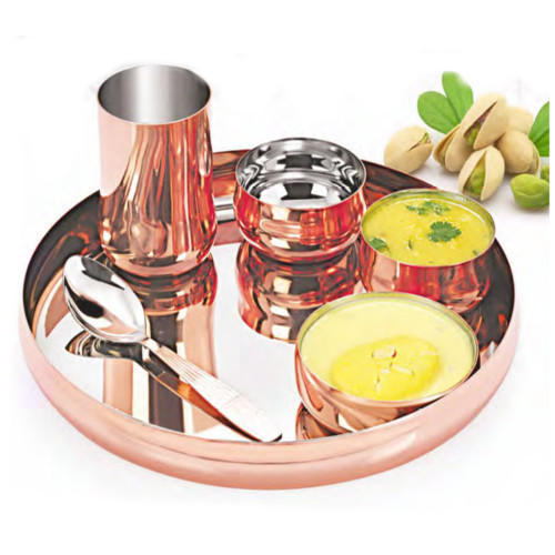Round Copper Thali Set, for Kitchenware, Size : Multisize