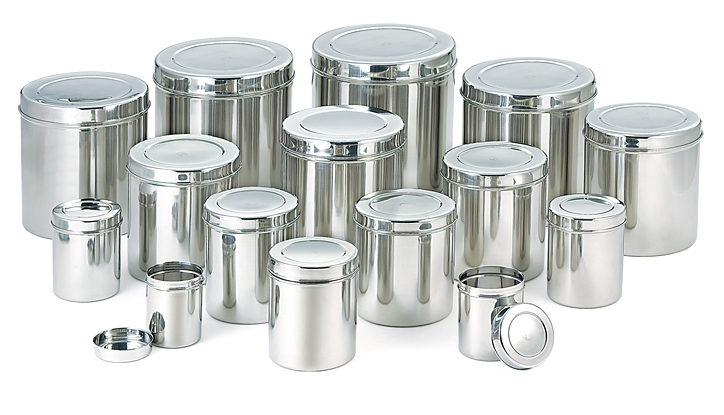 Round Polished Stainless Steel Kitchen Container, for Hospital, Personal Use, Color : Silver