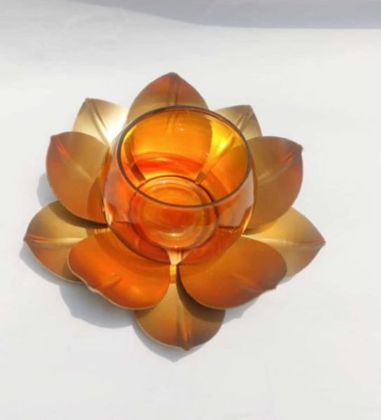 Polished Metal Lotus Tea Light Holder, for Decoration, Size : Standard