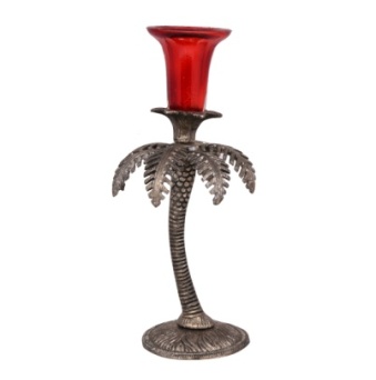 White Metal Coconut Tree Candle Holder