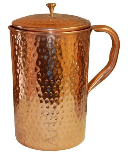 Round Hammered Copper Jug, for Water Storage, Color : Brown