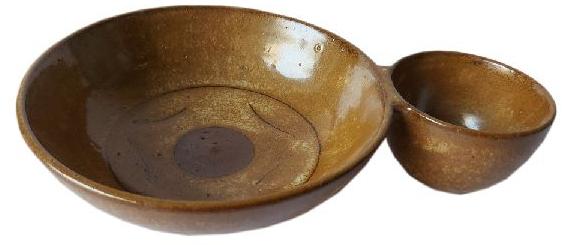 Brown Round Chip and Dip Bowl