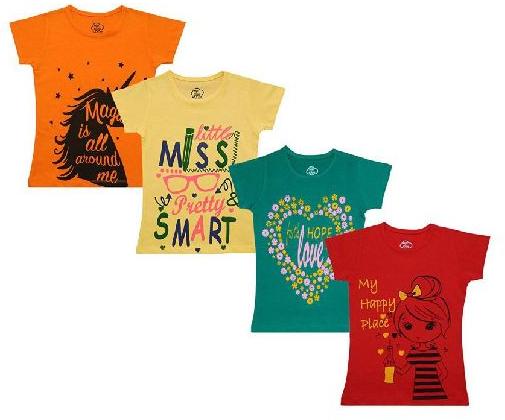 Cotton Printed Girls Round Neck T-Shirts, Occasion : Casual Wear