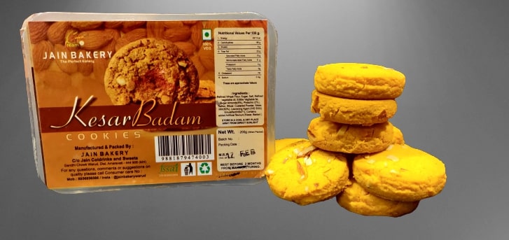 Crunchy kesar badam cookies, Certification : FSSAI Certified