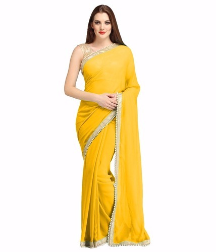 Georgette Plain Sarees, Saree Length : 5.5 Mtrs