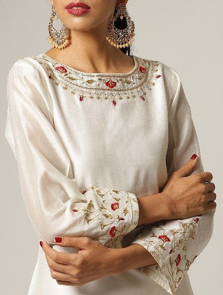 Muslin Silk Embroidered Kurtis, Technics : Embroidery Work