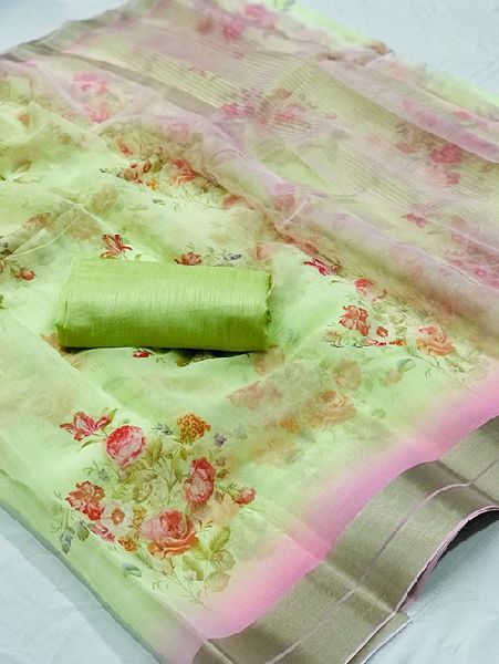 Organza Silk Sarees, for Dry Cleaning, Shrink-Resistant, Technics : Machine Made