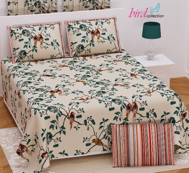 Floral bird print double bedsheet