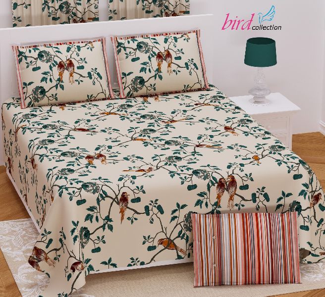 Floral bird print double bedsheet, for Home, House, Salon, Wedding, Style : Printed