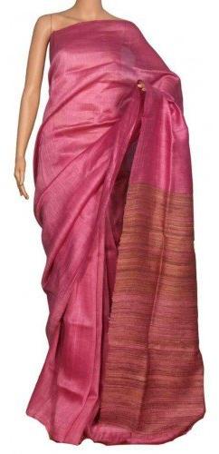 Tussar Silk Saree, for Easy Wash, Anti-Wrinkle, Shrink-Resistant, Technics : Machine Made