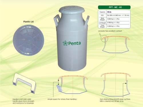 Penta Plastic Milk Can, Capacity : 40 litres