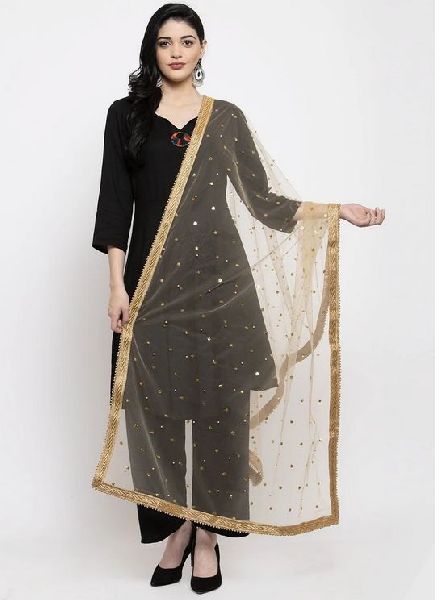 Black Gotta Patti Net Dupatta, Technics : Machine Made