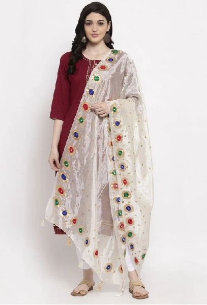 Creamy Printed Silk Dupatta, Technics : Machine Made