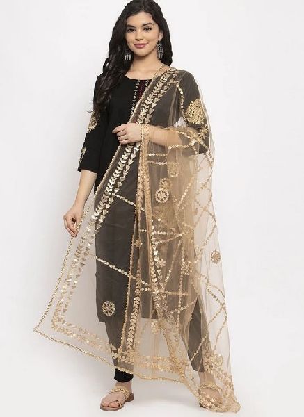 Fawn Gotta Patti Net Dupatta, Technics : Machine Made