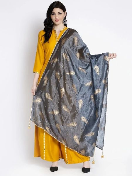 Grey Printed Silk Dupatta, Technics : Machine Made