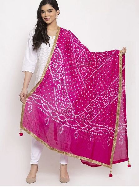 Magenta Gotta Patti Bandhani Dupatta, Technics : Machine Made